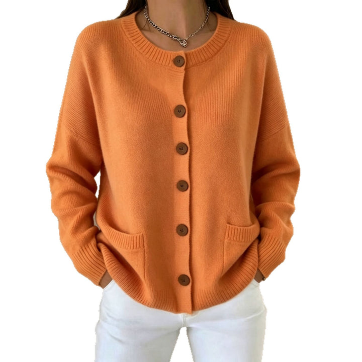 Damen Knopf-Cardigan mit Rundhals, aufgesetzten Taschen und Raglanärmeln – Veloura
