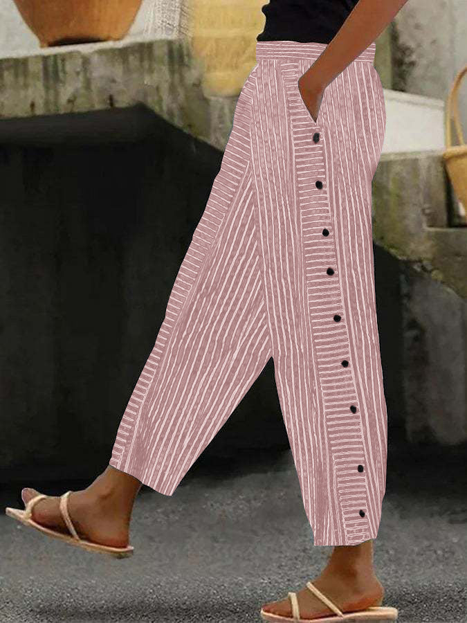 Damenweite Culotte-Hosen mit Paperbag-Taille, Knopfleiste und Seitentaschen – Avélisse