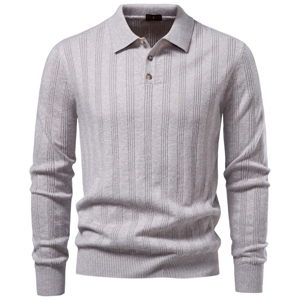 Herren Langarm-Feinstrick-Poloshirt mit Strukturstreifen und geripptem Saum Echoarchiv
