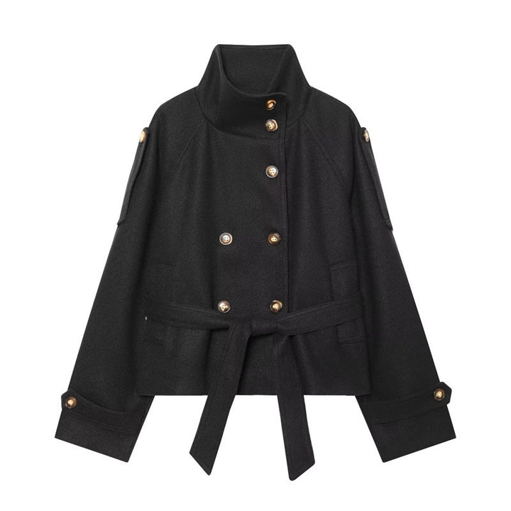 Damen Kurzjacke im Boxy-Cut mit hohem Stehkragen, Taillengürtel und Zierknopfleiste Echo Archiv