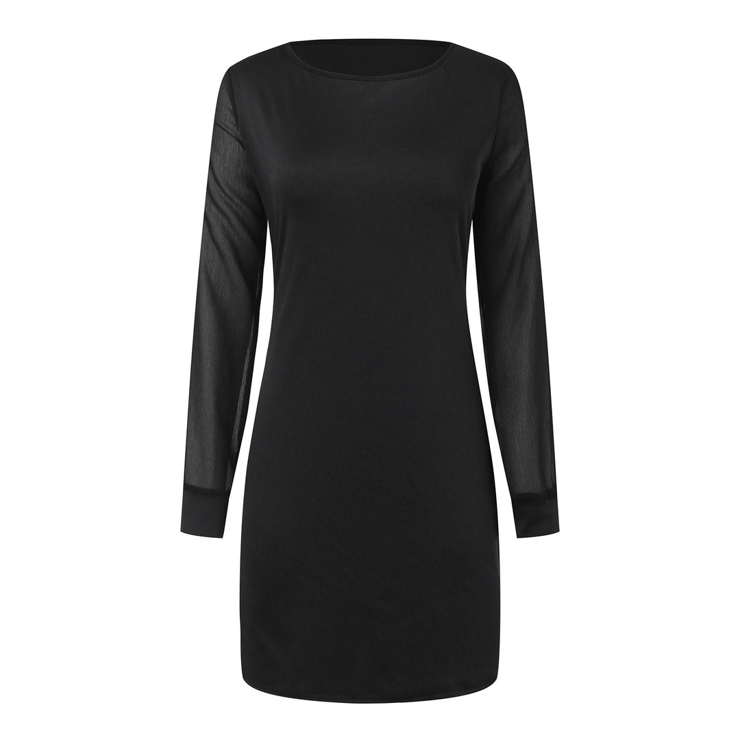 Damen nan elegantes Etuikleid mit transparenten Chiffon-Ärmeln, Rundhalsausschnitt und taillierter Silhouette Echo Archiv