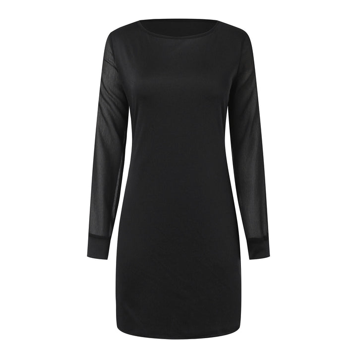 Damen nan elegantes Etuikleid mit transparenten Chiffon-Ärmeln, Rundhalsausschnitt und taillierter Silhouette Echo Archiv