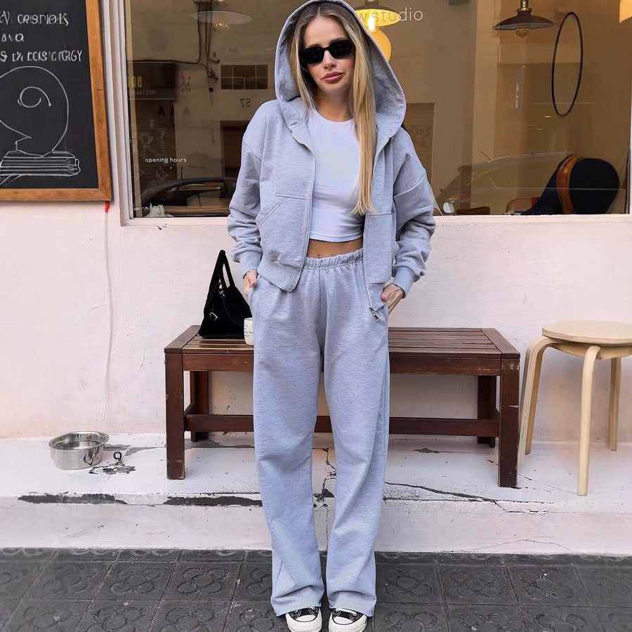 Damen Cropped Kapuzen-Sweatjacke mit Kängurutasche und tailliertem Rippbund – Auréline