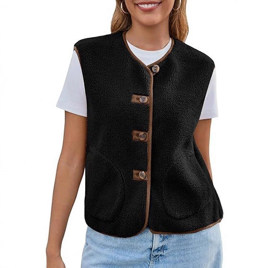 Damen Teddy-Fleece-Weste mit Rundhalsausschnitt und Knopfverschluss Echo Archiv