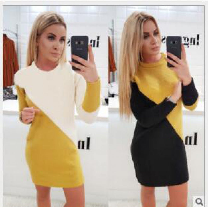 Damen Figurbetontes gestricktes Minikleid mit diagonalem Colorblock und Rundhalsausschnitt – Élara