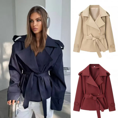 Damen 50+ kurzer Taillen-Trenchblazer mit Bindegürtel und weitem Revers Echo Archiv