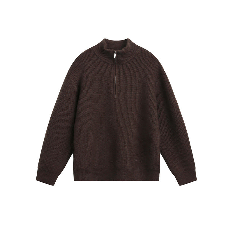 Unisex Grobstrick-Pullover mit halbem Reißverschluss und Stehkragen Echoarchiv