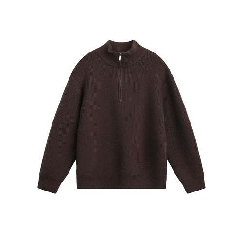 Unisex Grobstrick-Pullover mit halbem Reißverschluss und Stehkragen Echoarchiv