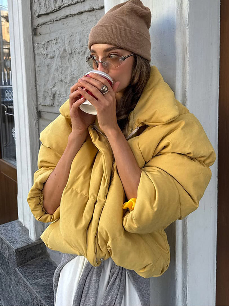 Damen Kurze wattierte Cropped-Pufferjacke mit voluminösen Ballonärmeln Echoarchiv