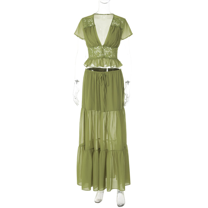 Damen Elegantes Maxikleid mit Spitzenoberteil und fließendem Saum Echo Archiv