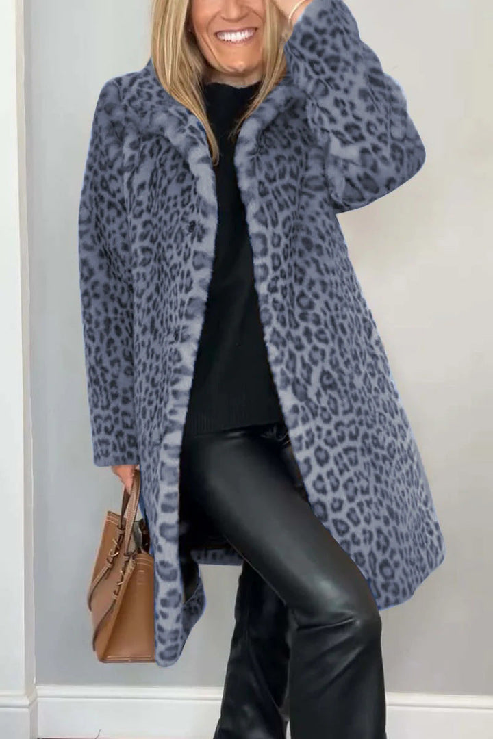 Echoarchiv | Mantel - Kunstpelz - Oversized Fit - Reverskragen - Leopardenprint
