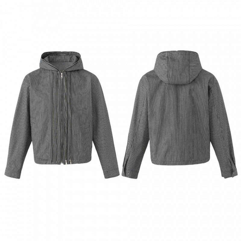 Unisex Kapuzenjacke im Boxy‑Cut mit Doppelreißverschluss und Nadelstreifen‑Optik Echo Archiv
