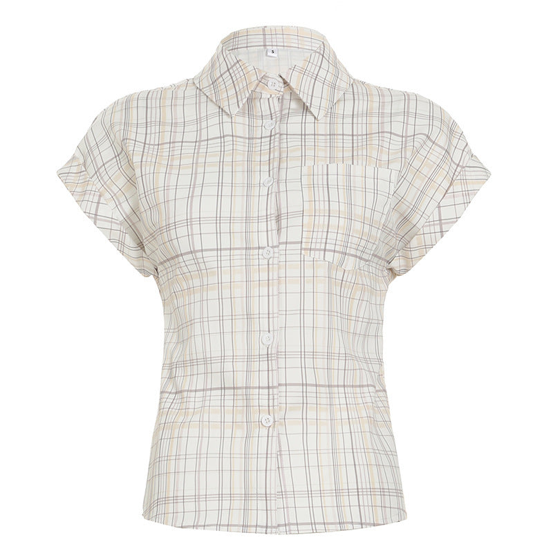 Damen Kurzarm-Karobluse mit tailliertem Schnitt und Knopfdetails Echo Archiv