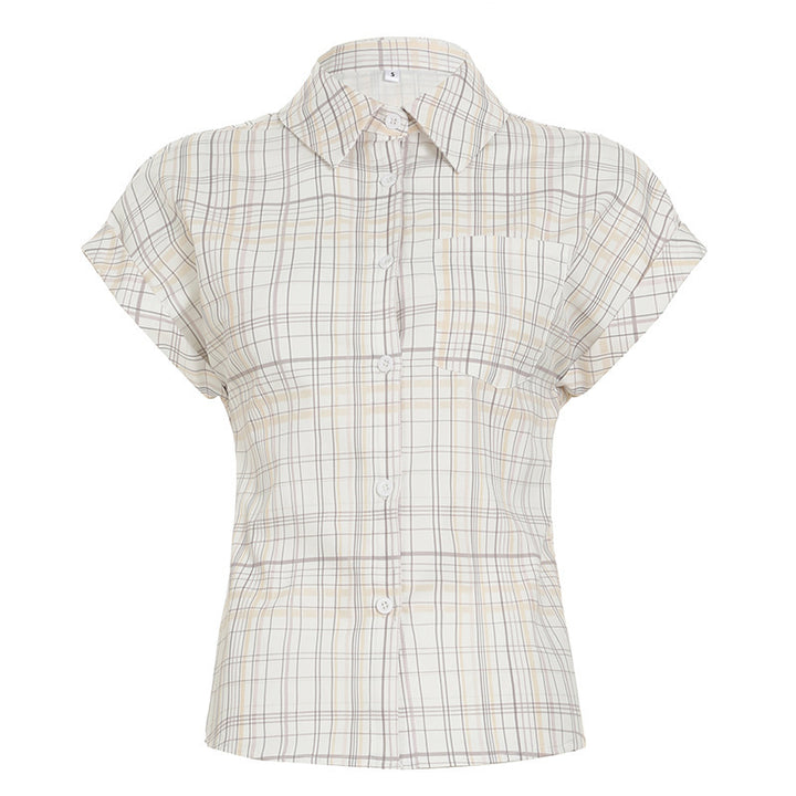 Damen Kurzarm-Karobluse mit tailliertem Schnitt und Knopfdetails Echo Archiv
