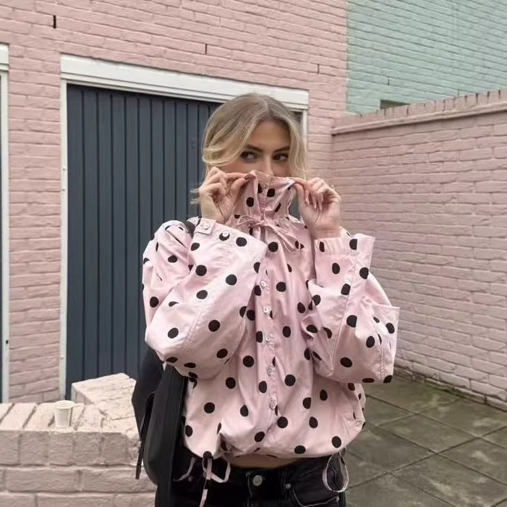Damen nan leichte gepunktete Windbreaker-Jacke mit Tunnelzug und Stehkragen Echo Archiv