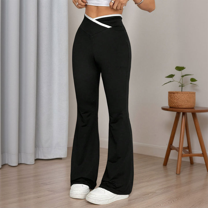 Damen figurbetonte High-Waist-Schlaghose mit V-Bund und formendem Stretchjersey – Avélisse