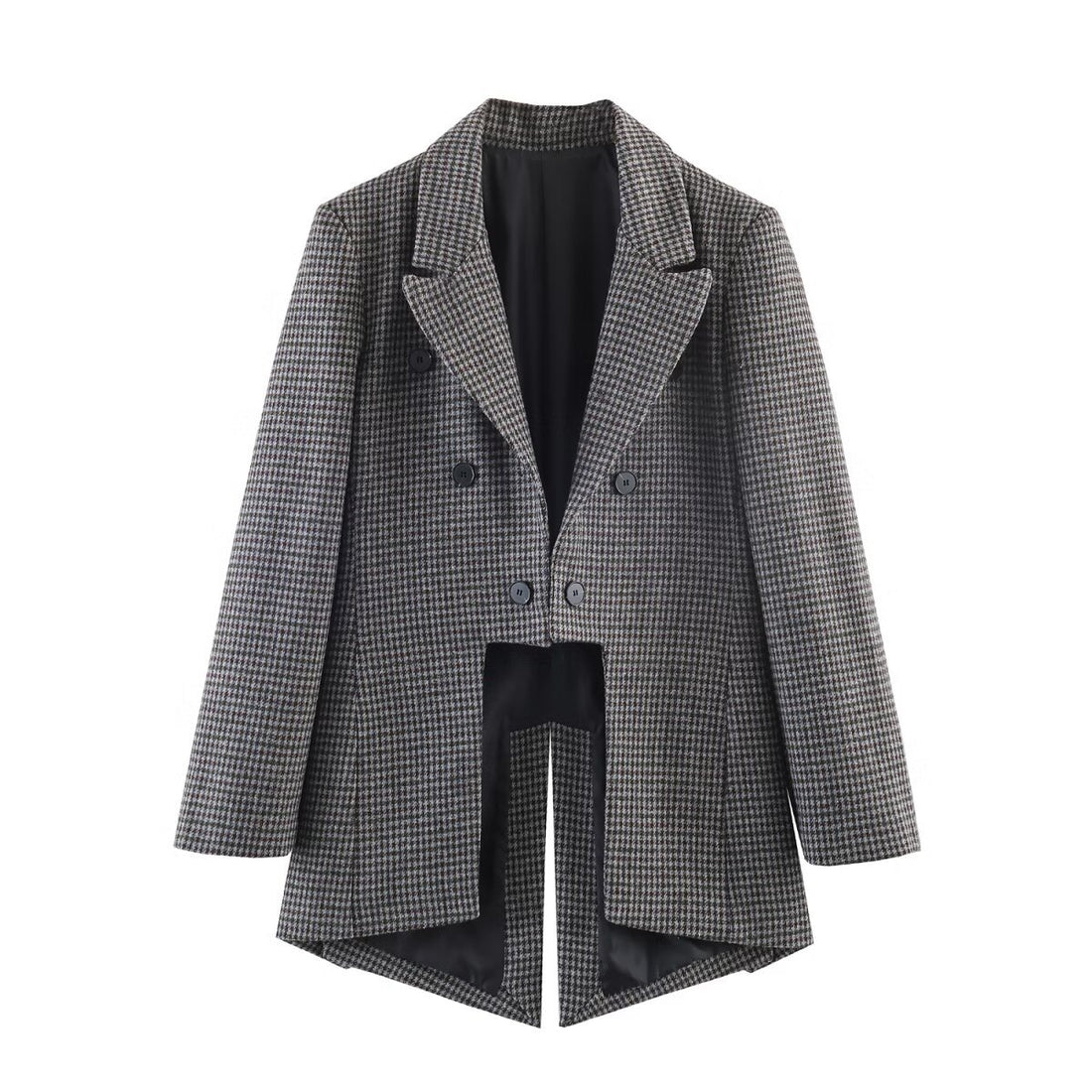 Damen Zweireihiger Hahnentritt-Blazer mit offenem Schlitz-Saum und taillierter Silhouette Echo Archiv