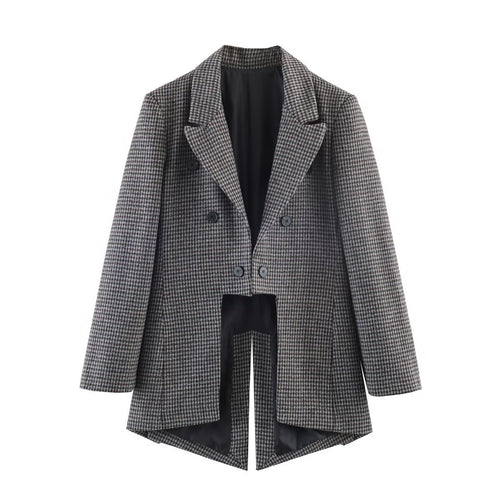Damen Zweireihiger Hahnentritt-Blazer mit offenem Schlitz-Saum und taillierter Silhouette Echo Archiv