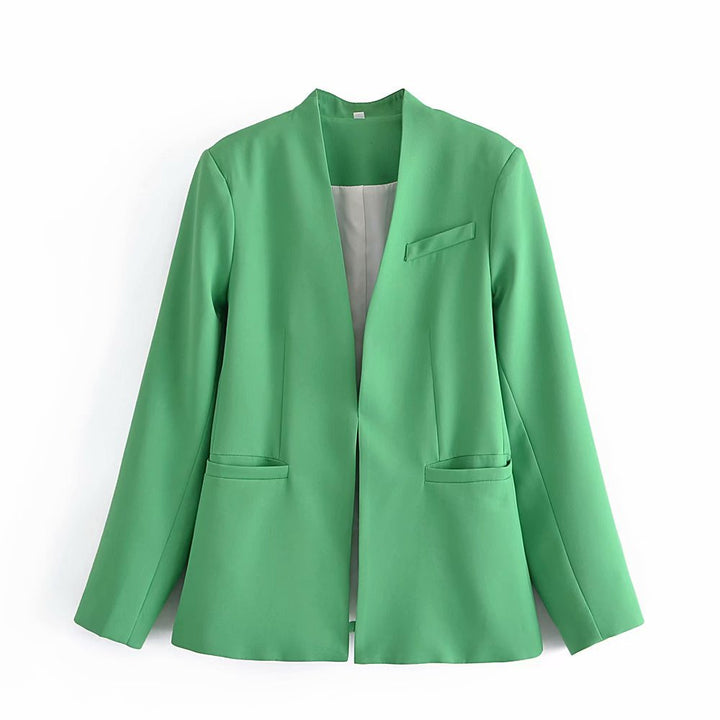 Damen Taillierter Blazer ohne Revers mit offener Front und Paspeltaschen Echo Archiv