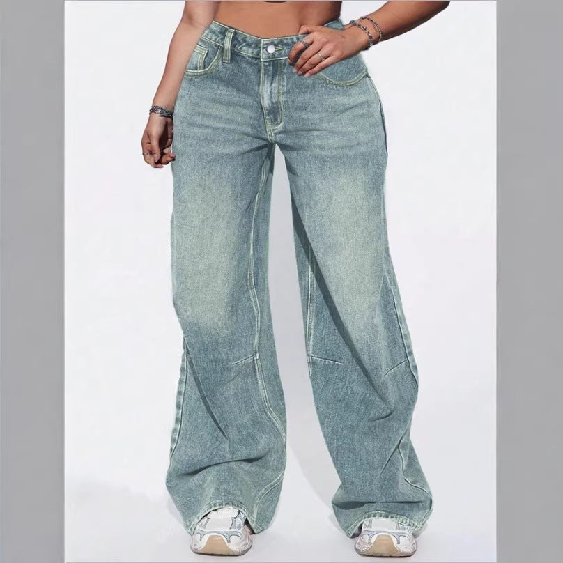 Damen High-Waist Weite Vintage-Denim Baggy-Jeans mit entspanntem Schlag Echo Archiv