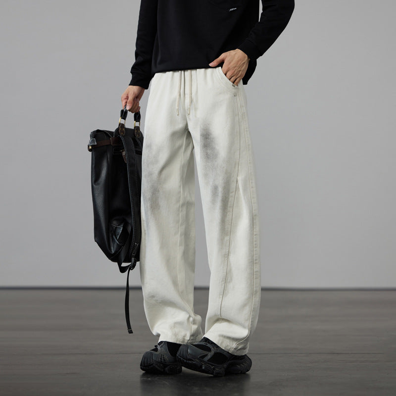 Herren Weite Baumwoll-Drawstring-Hose im Vintage-Waschlook Echo Archiv