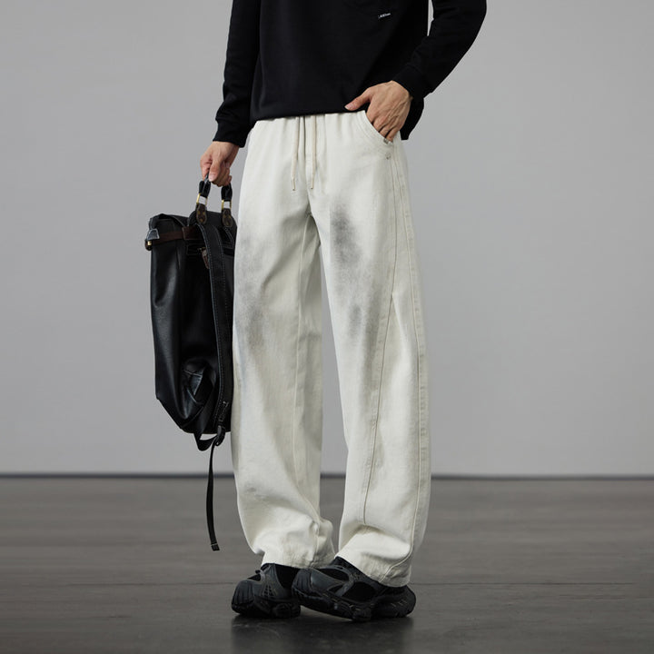Herren Weite Baumwoll-Drawstring-Hose im Vintage-Waschlook Echo Archiv
