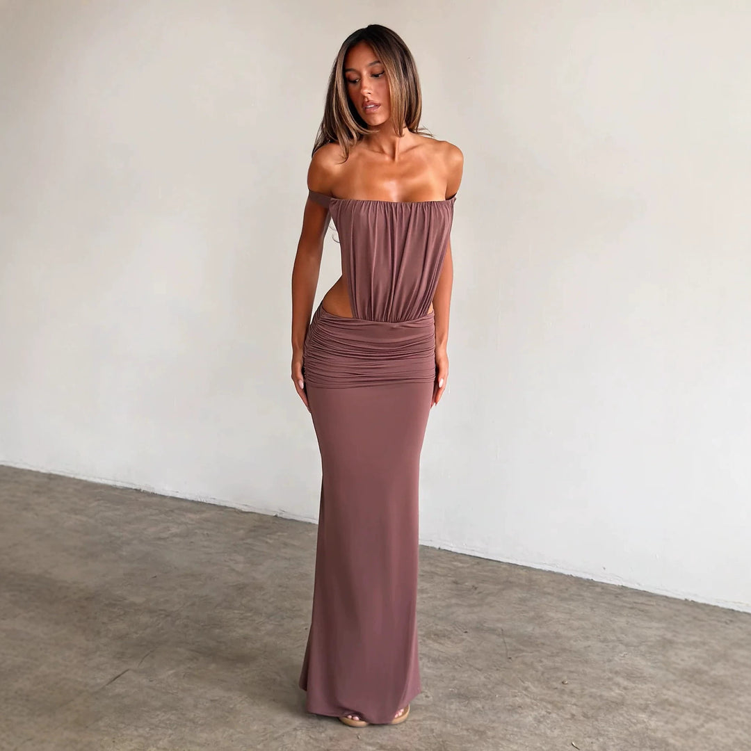 Damen Langes, figurbetontes Maxikleid mit gerafftem Oberteil Echo Archiv