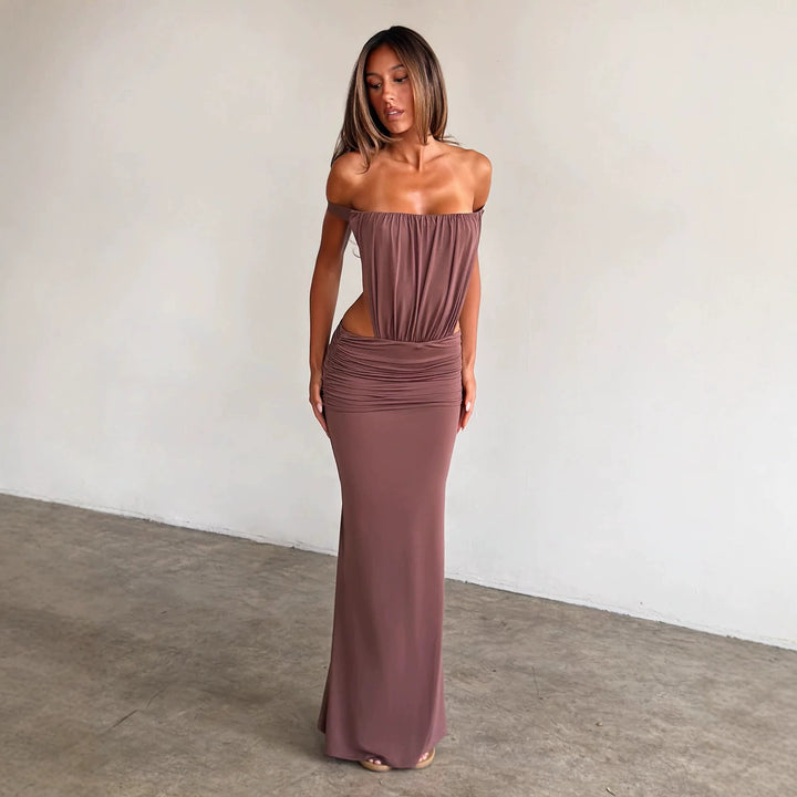 Damen Langes, figurbetontes Maxikleid mit gerafftem Oberteil Echo Archiv