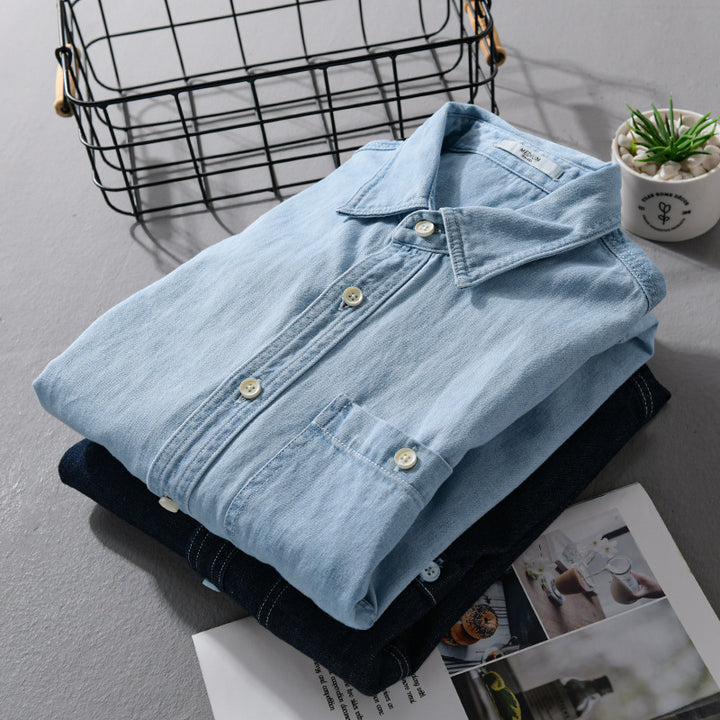 Herren Denim-Überhemd aus Baumwoll-Twill mit Brusttasche und Kontrastnähten Echoarchiv