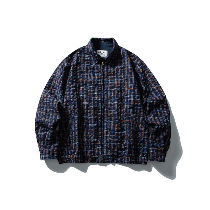 Herren Karierte Harrington‑Jacke mit Reißverschluss, Hemdkragen und elastischem Saum Echoarchiv