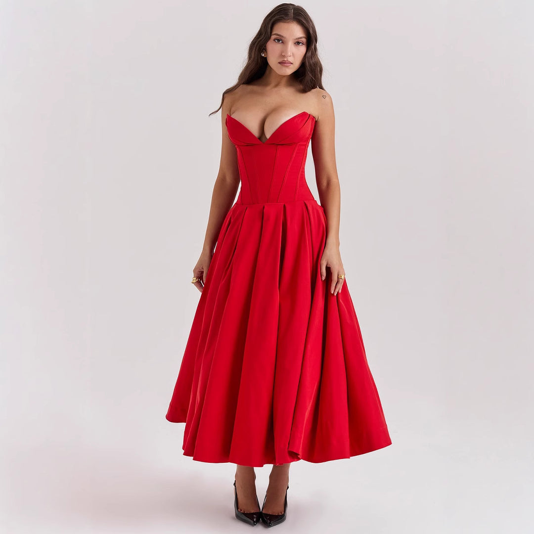Damen nan trägerloses Korsett-Midikleid mit vorgeformter Miederkonstruktion und ausgestelltem Tellerrock Echo Archiv