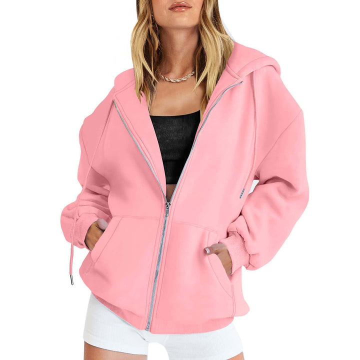 Damen nan lässige Zip-Hoodie-Jacke im Boxy-Cut mit überschnittener Schulter, verdecktem Tunnelzug und großen Kängurutaschen Echo Archiv
