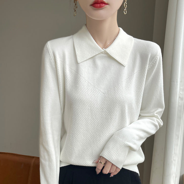 Damen Strickpullover mit Hemdkragen und strukturierter Vorderseite Echoarchiv