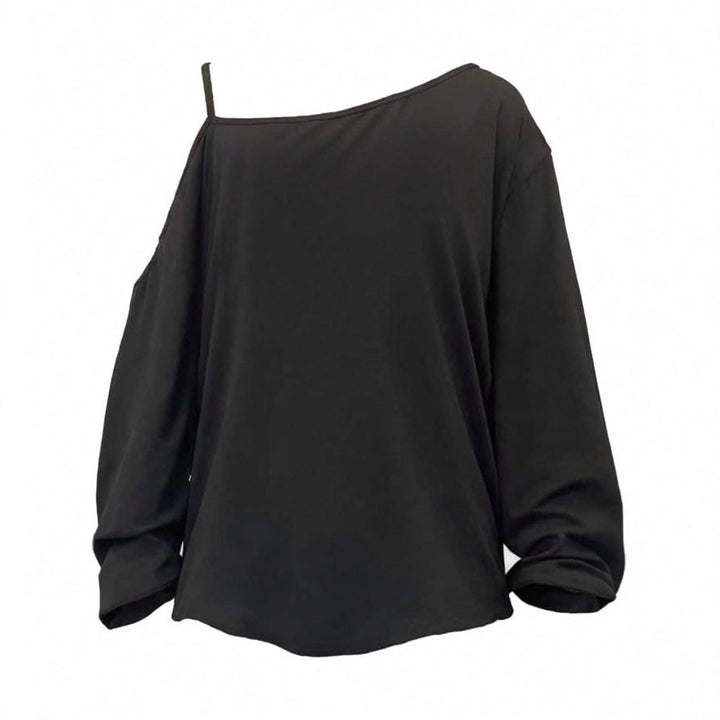 Damen nan lässiges asymmetrisches Off-Shoulder Langarmshirt mit auffälligem Statement-Print und lockerer Oversize-Passform Echo Archiv