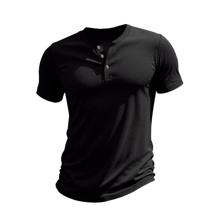 Herren Kurzarm-Henley-T-Shirt aus weicher Baumwolle mit dekorativer Knopfleiste Echoarchiv