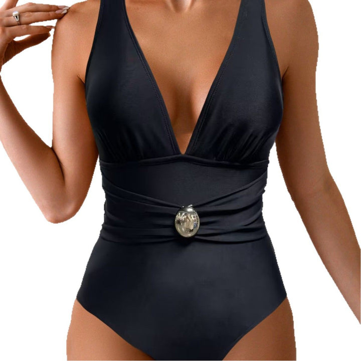 Damen Einteiliger Badeanzug mit tiefem V-Ausschnitt und eleganter Gürteldetails Echo Archiv