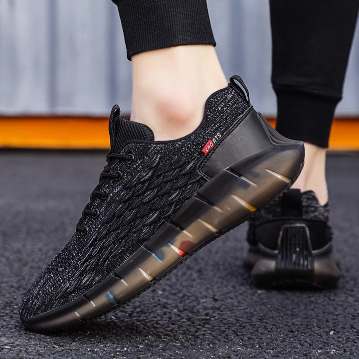 Unisex atmungsaktive Strick-Laufsneaker mit transparenter Wellenlaufsohle und gepolstertem Sockeneinstieg – Tavélo