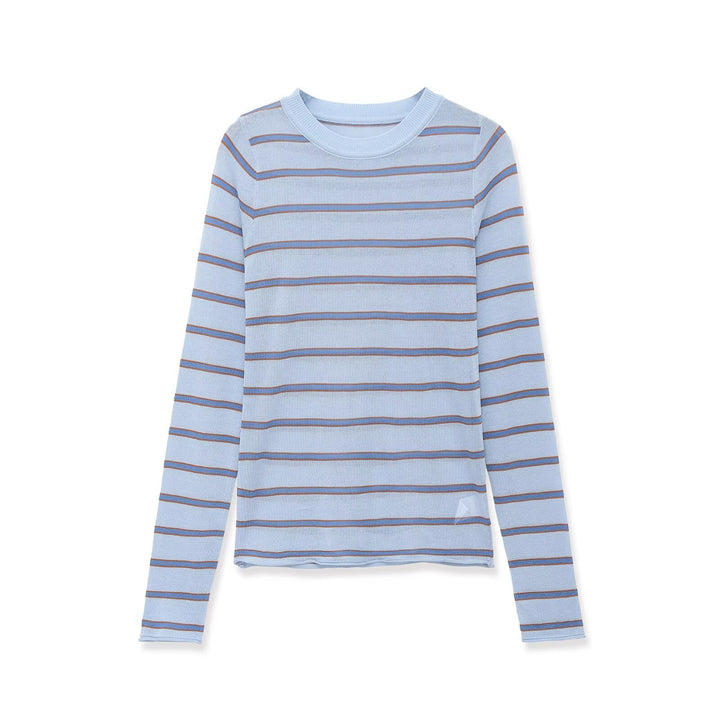 Damen Feinstrick-Pullover im Slim-Fit mit Rundhals und horizontalen Kontraststreifen Echoarchiv