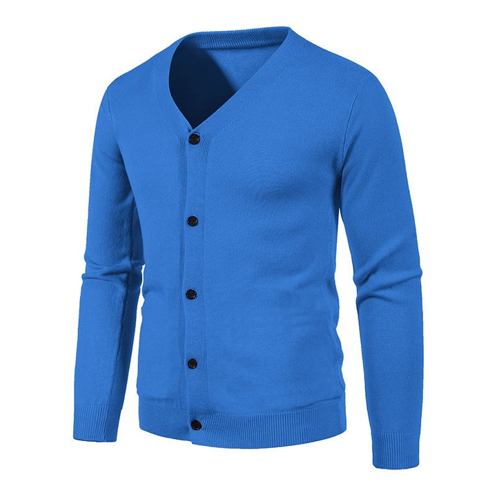Herren stilvolle Strickjacke mit tiefem V-Ausschnitt und Knopfleiste Echoarchiv
