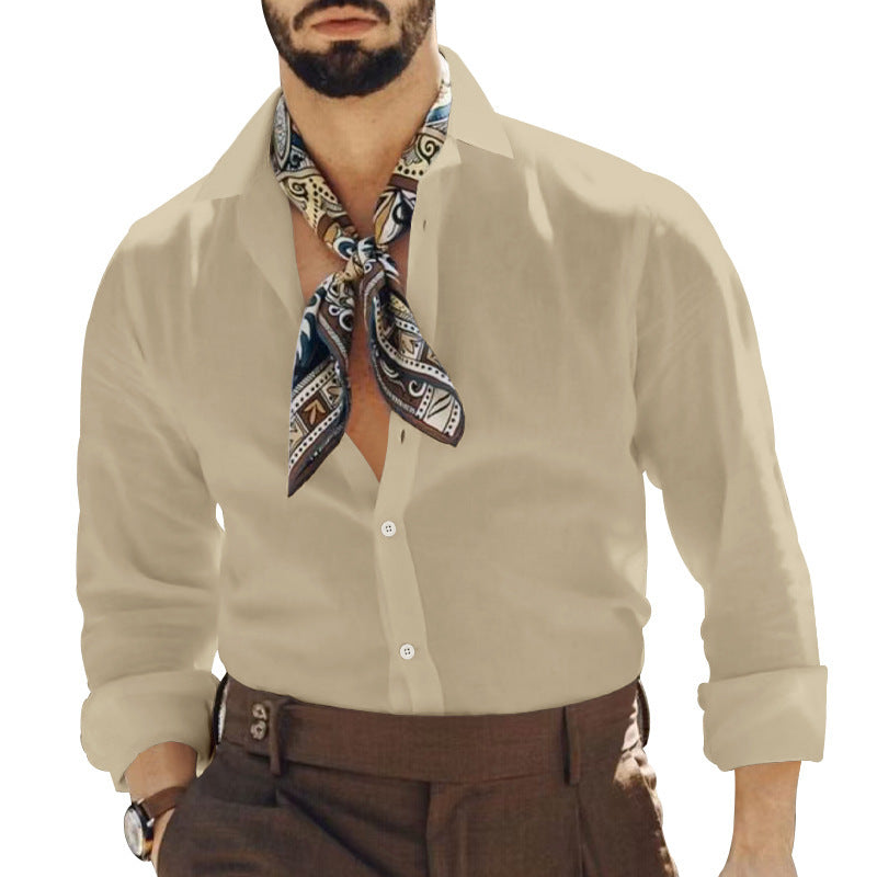 Herren Elegantes Langarmhemd mit modischem Halstuch Echoarchiv
