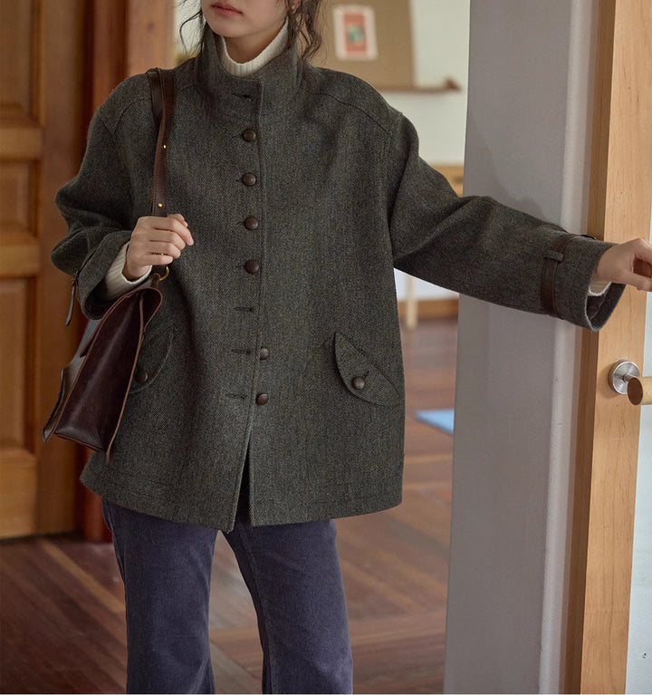 Damen Elegante und bequeme Wolljacke mit hohem Kragen Echoarchiv