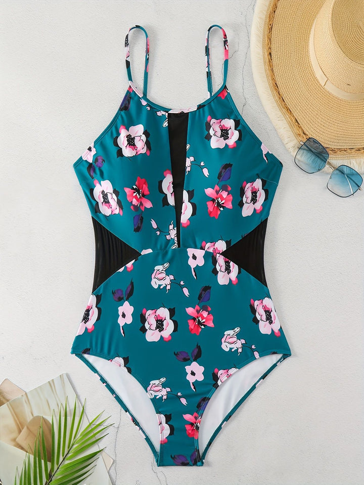 Damen Einteiliger Badeanzug mit modischem floralem Design und schickem Schwarz Echo Archiv