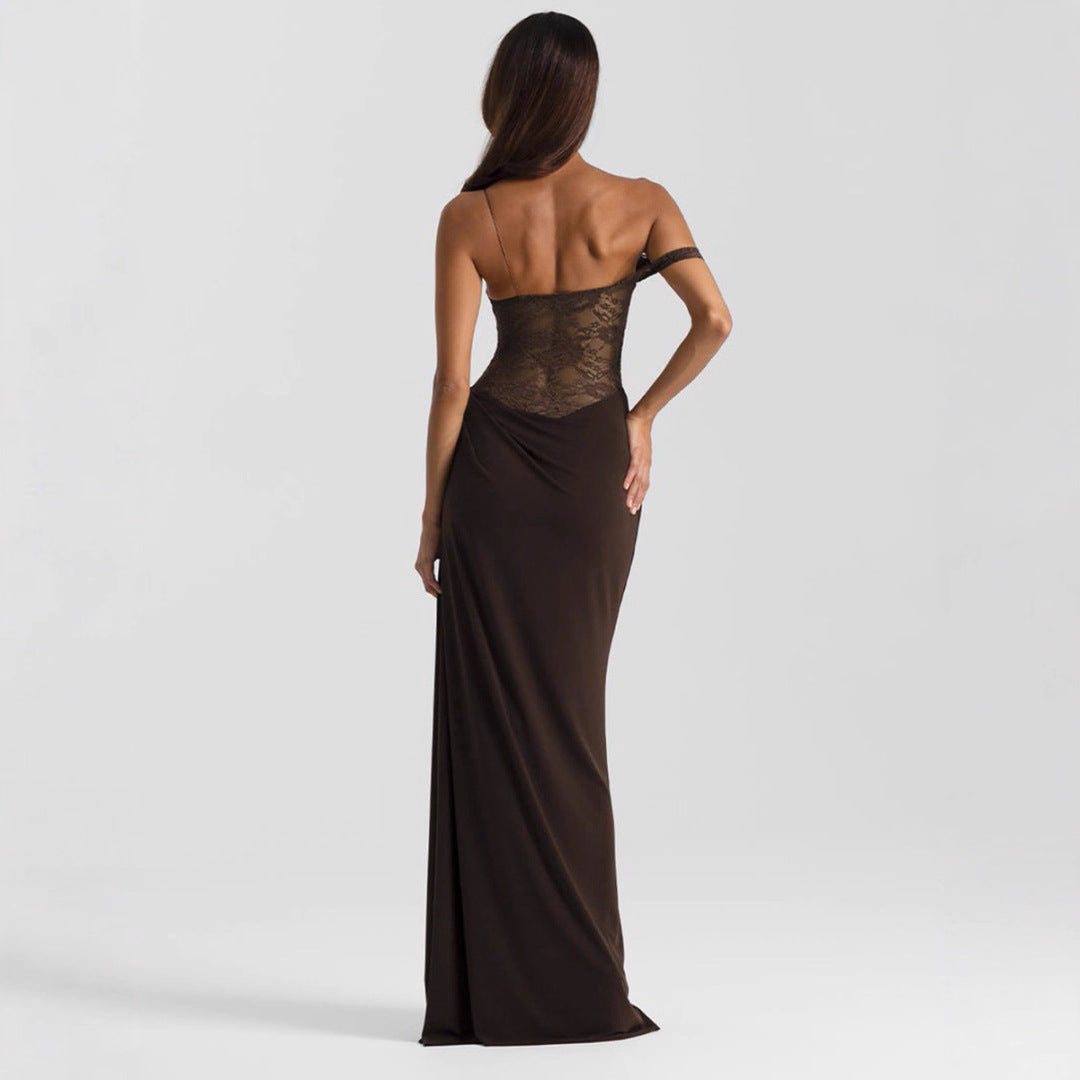 Damen Elegantes Cocktailkleid mit Spitzenoberteil und fließendem Rock Echo Archiv