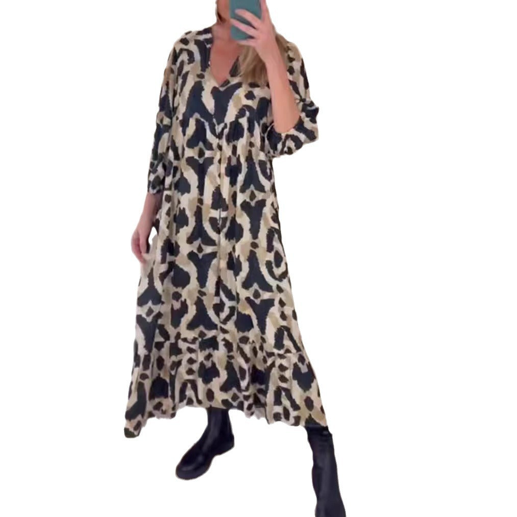 Damen nan weites Stufenmaxikleid mit V-Ausschnitt geraffter Brustpasse und Dreiviertelärmeln Echo Archiv