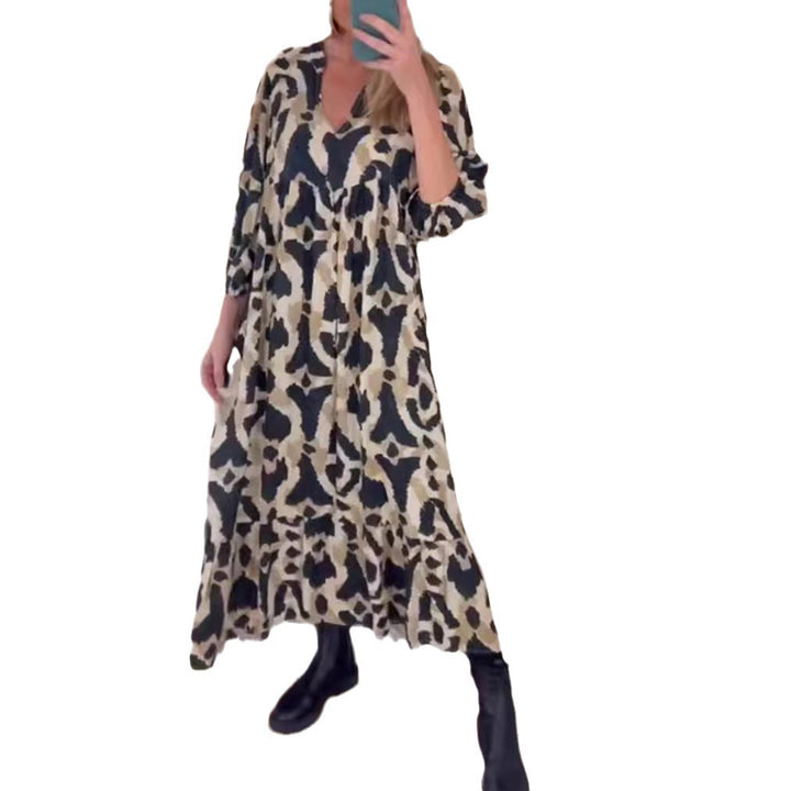 Damen nan weites Stufenmaxikleid mit V-Ausschnitt geraffter Brustpasse und Dreiviertelärmeln Echo Archiv
