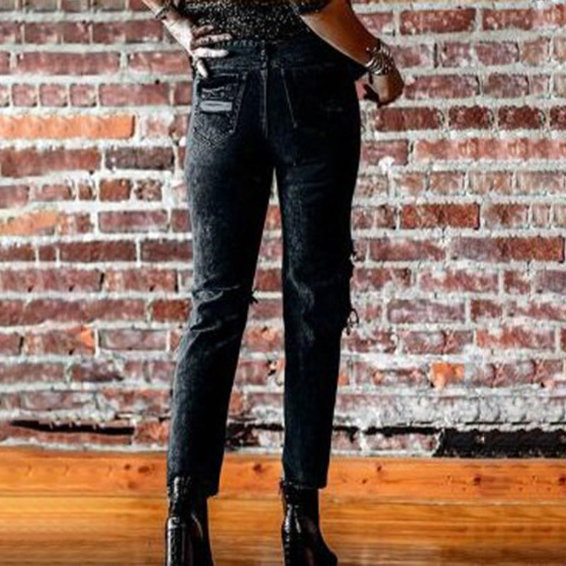 Damen Destroyed Jeans mit hoher Taille und lässigem Schnitt Echo Archiv