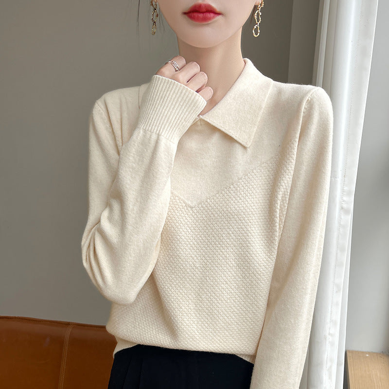 Damen Strickpullover mit Hemdkragen und strukturierter Vorderseite Echoarchiv