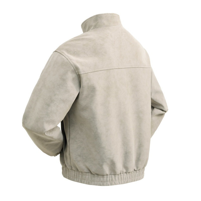 Herren kurz Velours-Imitationsblouson mit hohem Stehkragen, Metallreißverschluss und elastischem Saum – Taviero