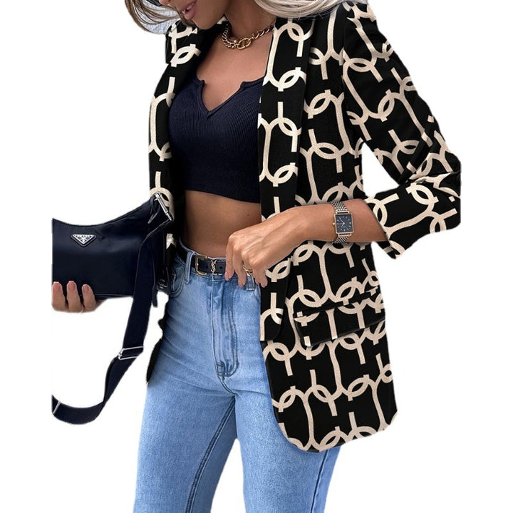 Damen Gemusterter Longblazer mit Kettenmuster, taillierter Silhouette und Pattentaschen Echoarchiv