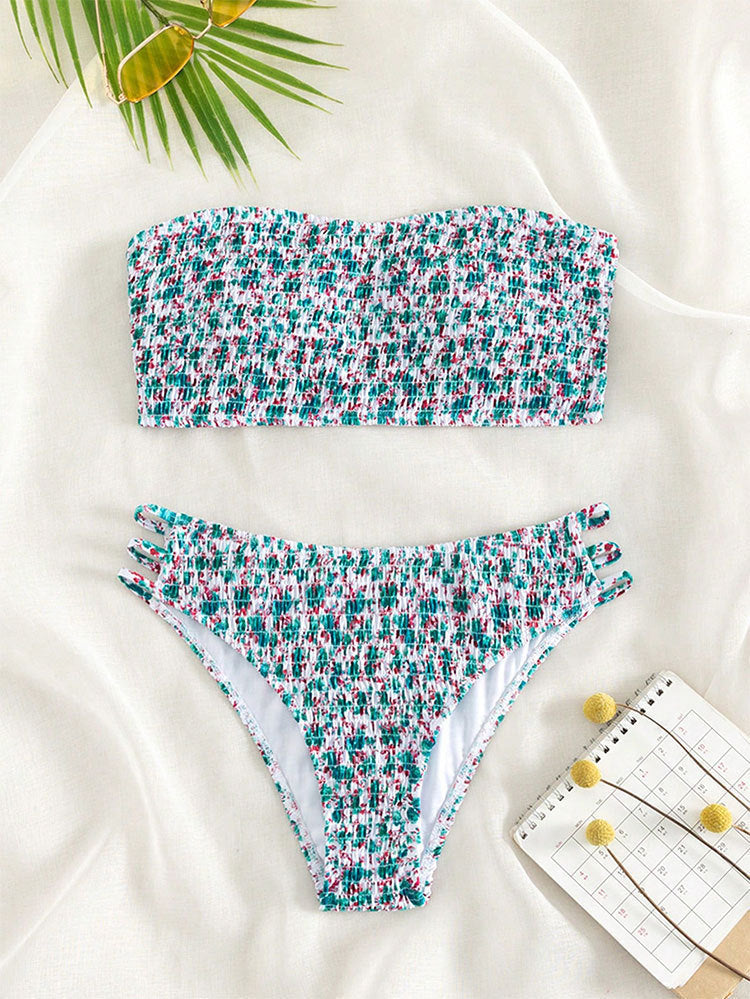 Damen Bandeau-Bikini mit trendigem Rüschendesign und elastischem Hochschnitt Echo Archiv